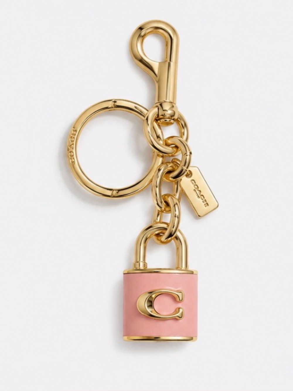 Coach Pink & Gold Enamel Padlock Keychain Keyfob Bag Tag NEW Chic Designer